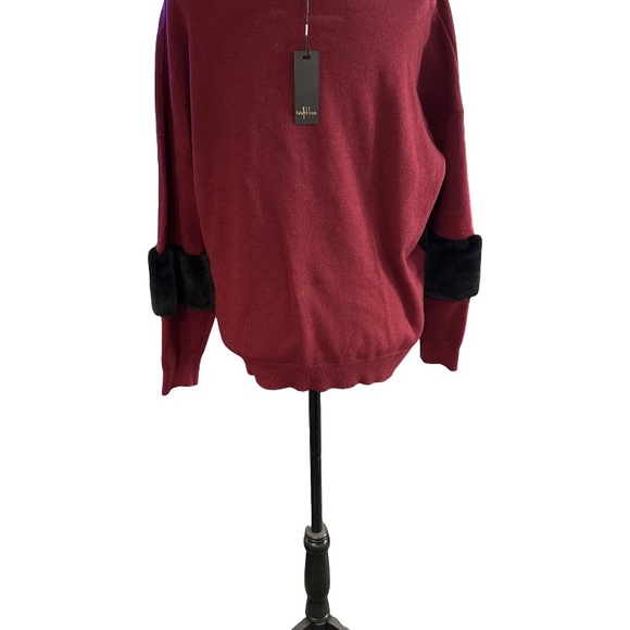 Twelfth Love Merlot & Black Faux Fur Bands on Sleeves & Middle of Sweater - Picture 6 of 16